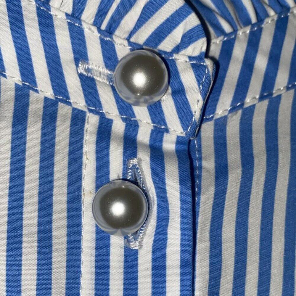 Halston Women Blue Striped Stretch Poplin Lace-Trimmed Blouse Top - Picture 8 of 9